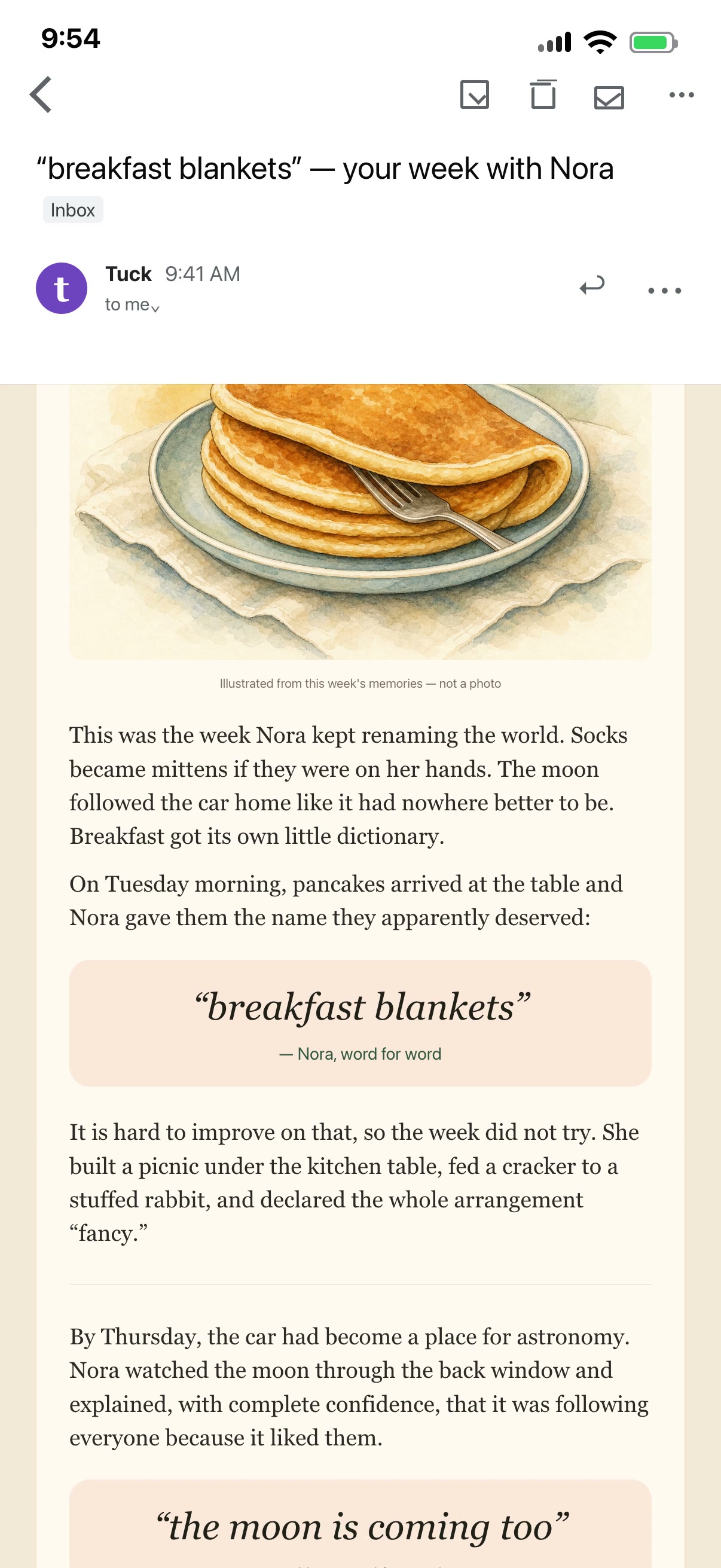 A second illustrated Sunday chapter arriving by email